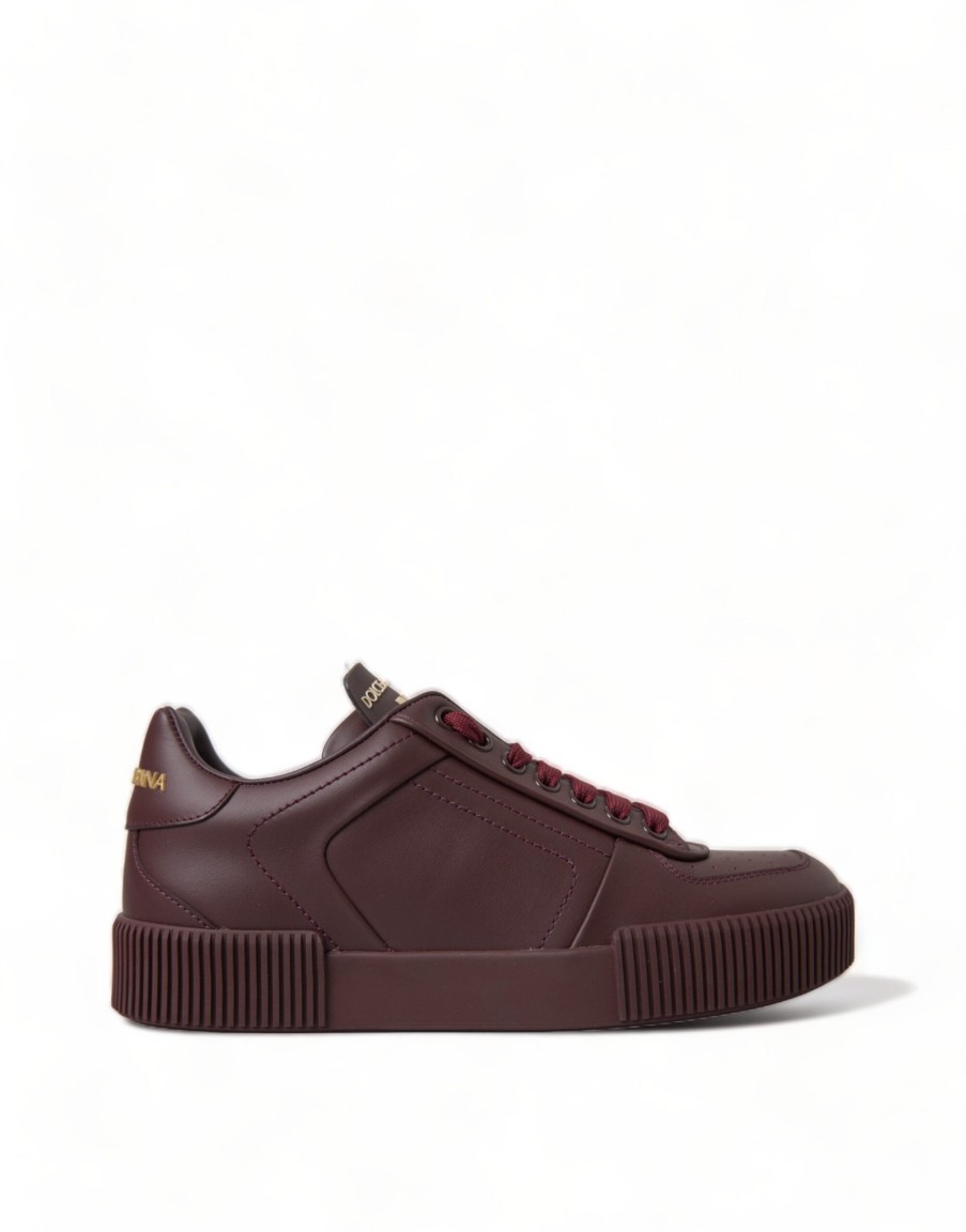 Women Dolce & Gabbana Women'S Sneakers | Dolce & Gabbana Bordeaux Calfskin D.N.A Milano Sneakers Shoes