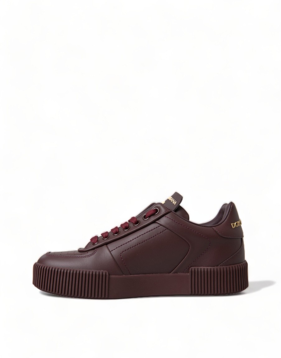 Women Dolce & Gabbana Women'S Sneakers | Dolce & Gabbana Bordeaux Calfskin D.N.A Milano Sneakers Shoes