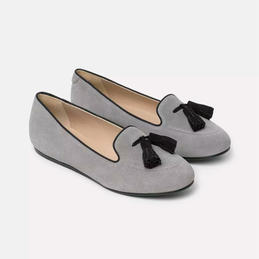 Women Charles Philip Women'S Flat Shoes | Charles Philip Elegant Gray Suede Tassel Moccasins