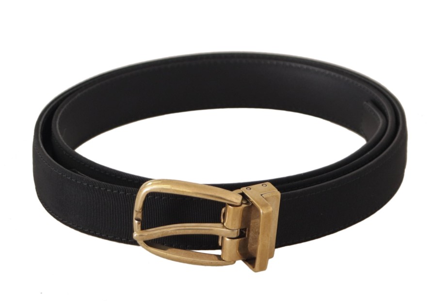 Men Dolce & Gabbana Men'S Belts | Dolce & Gabbana Black Grosgrain Canvas Gold Metal Buckle Belt