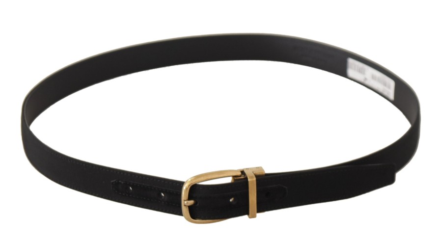 Men Dolce & Gabbana Men'S Belts | Dolce & Gabbana Black Grosgrain Canvas Gold Metal Buckle Belt