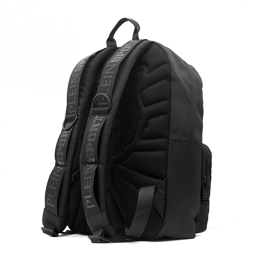 Men Plein Sport Men Backpacks | Plein Sport Elegant Black Backpack With Gold Tiger Motif