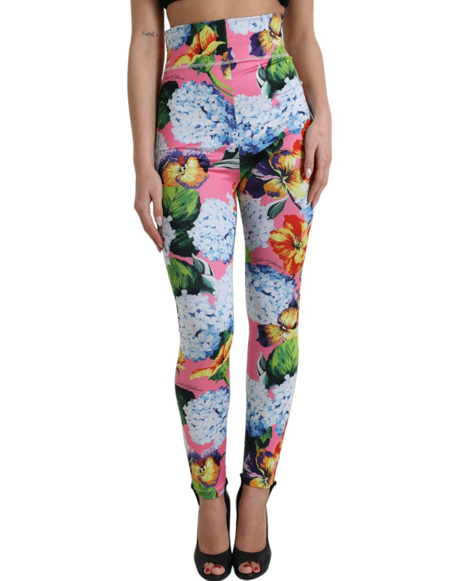 Women Dolce & Gabbana Women'S Pants & Jeans | Dolce & Gabbana Multicolor Floral High Waist Leggings Pants