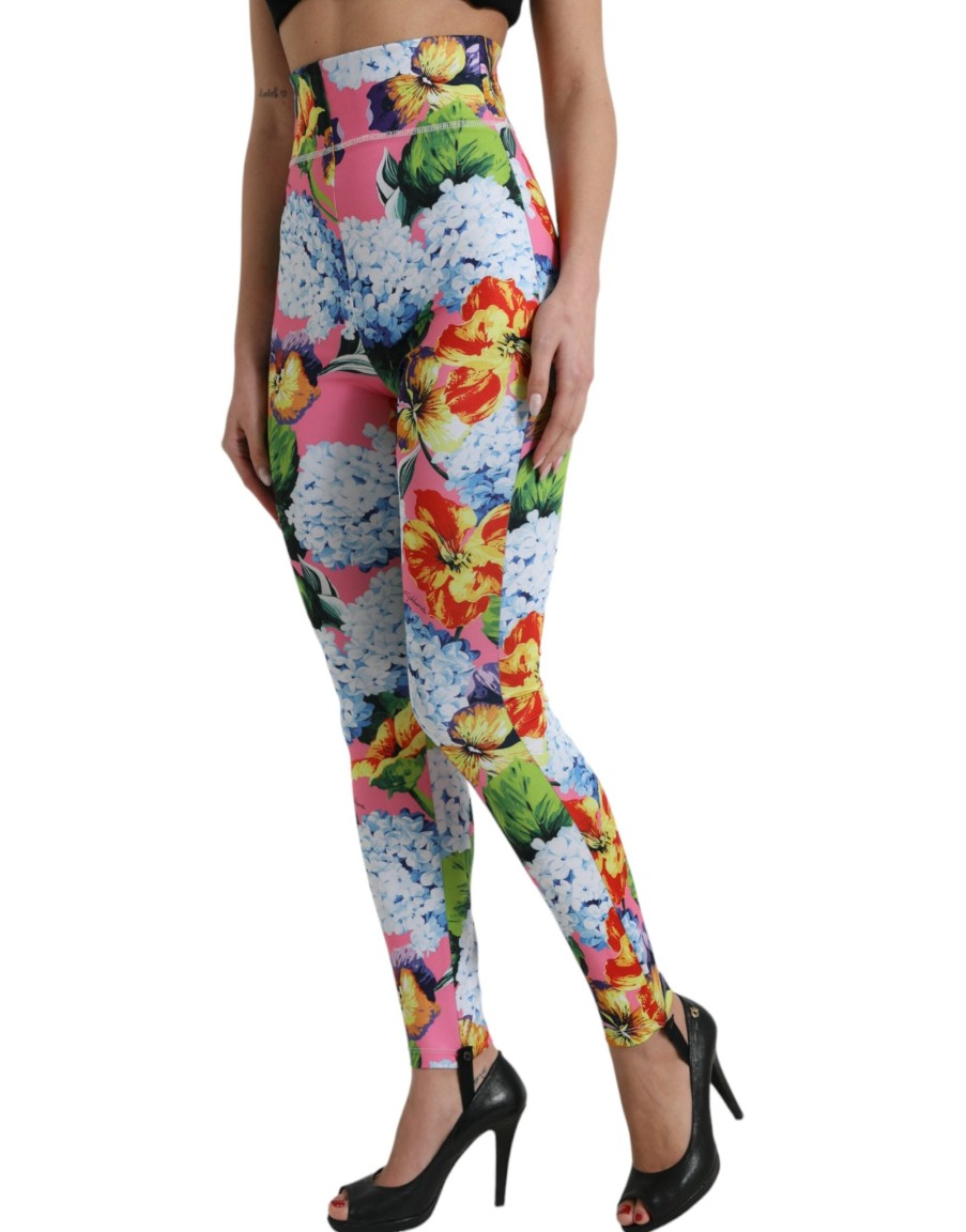 Women Dolce & Gabbana Women'S Pants & Jeans | Dolce & Gabbana Multicolor Floral High Waist Leggings Pants