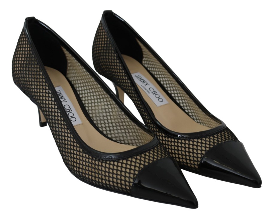 Women Jimmy Choo Women'S Pumps | Jimmy Choo Black Mesh And Leather Amika 50 Pumps Shoes