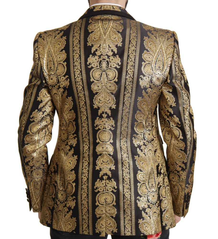 Men Dolce & Gabbana Men'S Blazers | Dolce & Gabbana Black Gold Jacquard Single Breasted Blazer