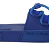 Men Dolce & Gabbana Men'S Slide Sandals | Dolce & Gabbana Blue Stretch Rubber Sandals Slides Slip On Shoes