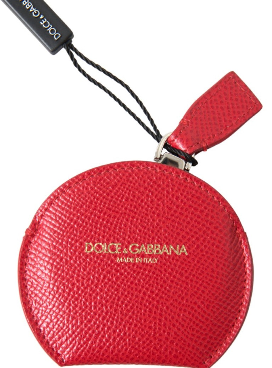 Women Dolce & Gabbana Women'S Others Accessories | Dolce & Gabbana Red Calfskin Leather Hand Mirror Holder