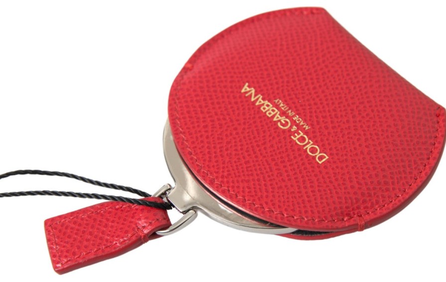 Women Dolce & Gabbana Women'S Others Accessories | Dolce & Gabbana Red Calfskin Leather Hand Mirror Holder