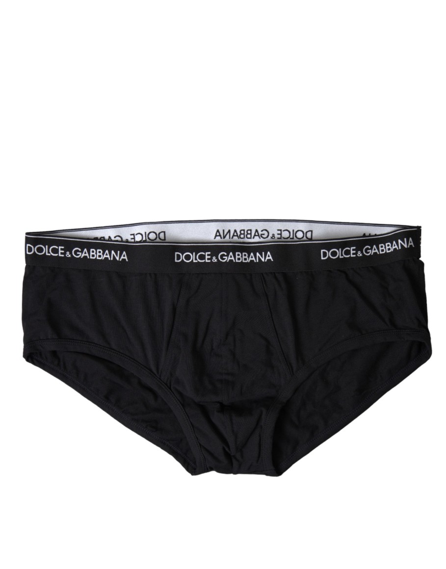 Men Dolce & Gabbana Men'S Underwear | Dolce & Gabbana Black Cotton Stretch Slip Brando Brief Underwear