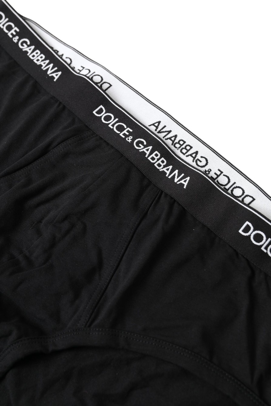 Men Dolce & Gabbana Men'S Underwear | Dolce & Gabbana Black Cotton Stretch Slip Brando Brief Underwear