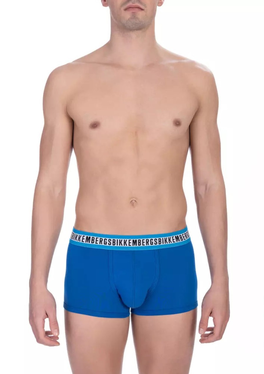 Men Bikkembergs Men'S Underwear | Bikkembergs Designer Bi-Pack Cotton Trunks In Blue