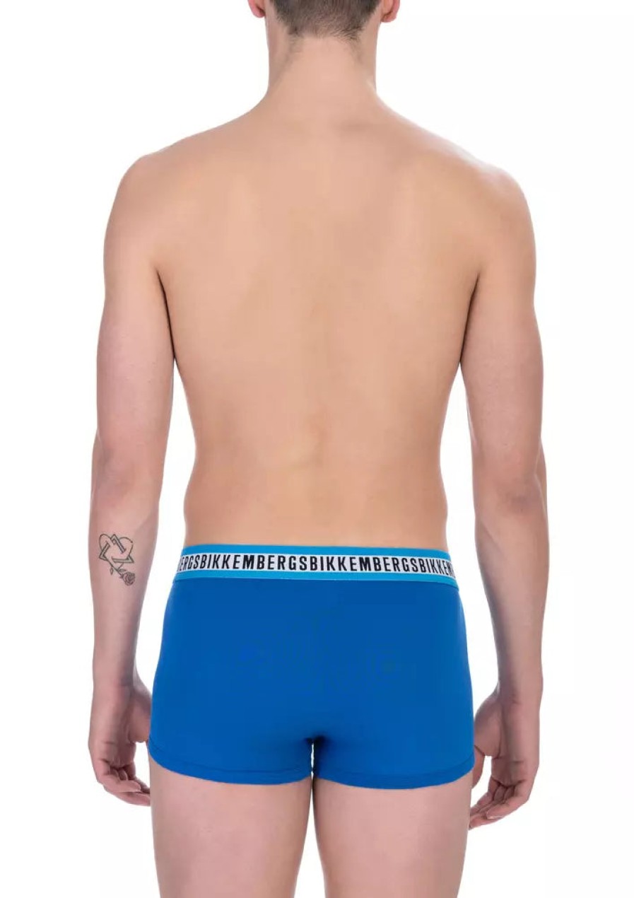 Men Bikkembergs Men'S Underwear | Bikkembergs Designer Bi-Pack Cotton Trunks In Blue