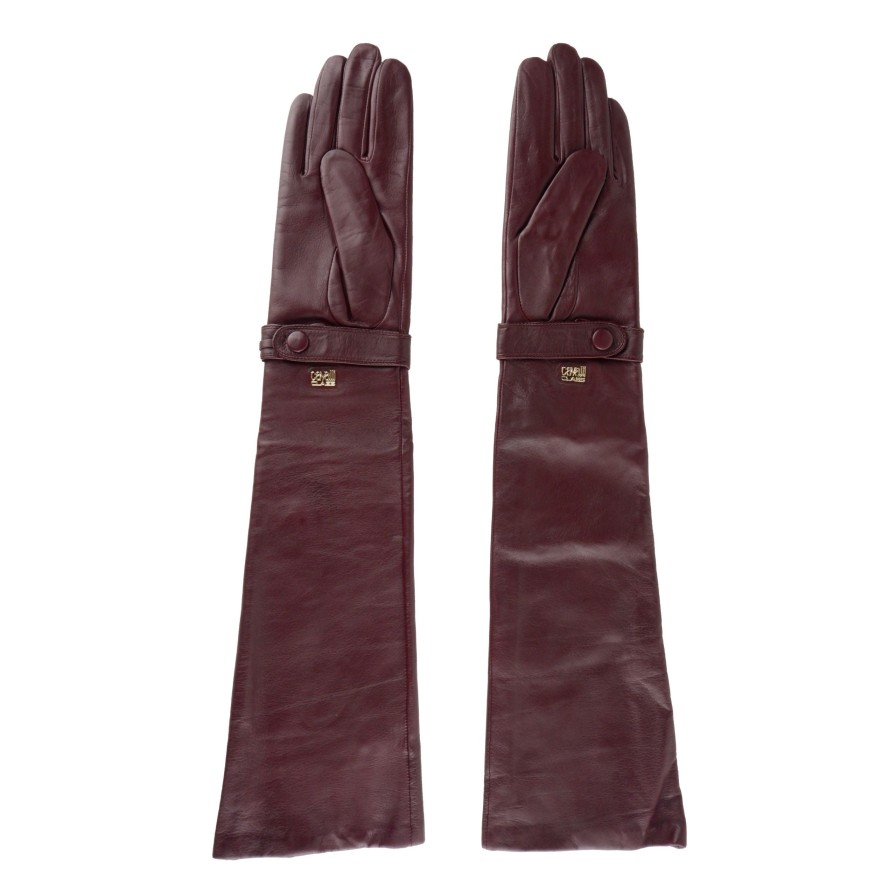 Women Cavalli Class Women'S Gloves | Cavalli Class Chic Red Lambskin Leather Gloves