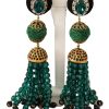 Women Dolce & Gabbana Women'S Earrings | Dolce & Gabbana Green Crystals Gold Tone Drop Clip-On Dangle Earrings