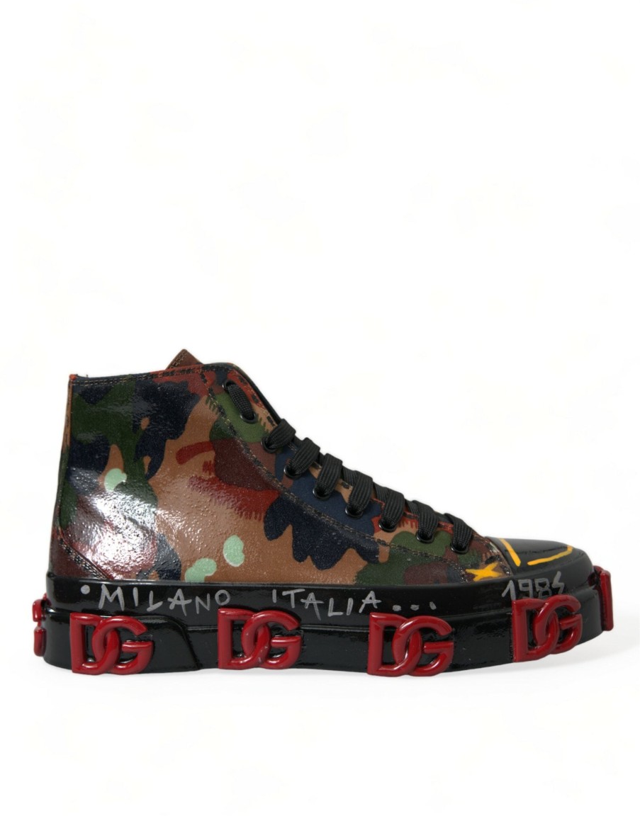 Men Dolce & Gabbana Men'S Sneakers | Dolce & Gabbana Multicolor Camouflage High Top Men Sneakers Shoes