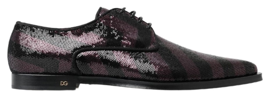 Men Dolce & Gabbana Men'S Formal | Dolce & Gabbana Black Bordeaux Sequin Chevron Men Derby Shoes