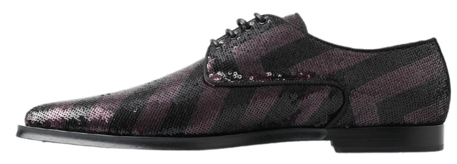 Men Dolce & Gabbana Men'S Formal | Dolce & Gabbana Black Bordeaux Sequin Chevron Men Derby Shoes