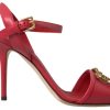 Women Dolce & Gabbana Women'S Sandals | Dolce & Gabbana Red Ankle Strap Stiletto Heels Sandals Shoes