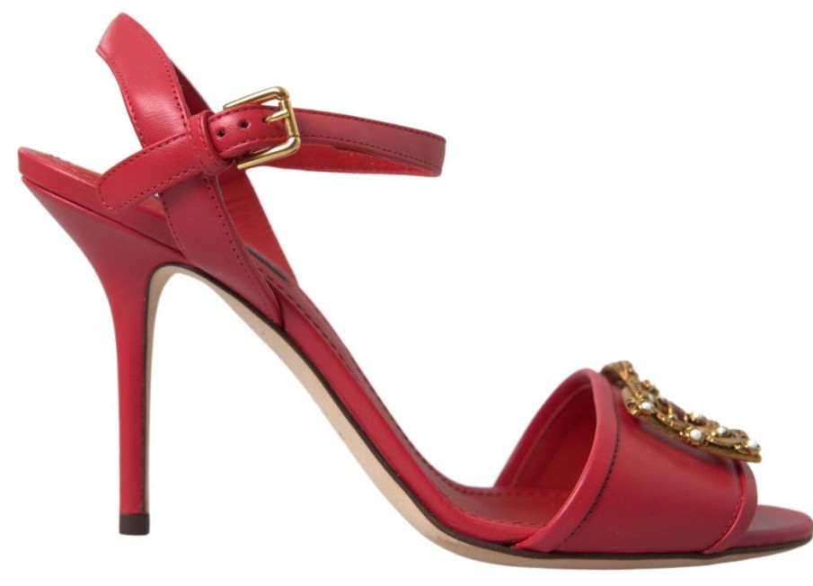 Women Dolce & Gabbana Women'S Sandals | Dolce & Gabbana Red Ankle Strap Stiletto Heels Sandals Shoes