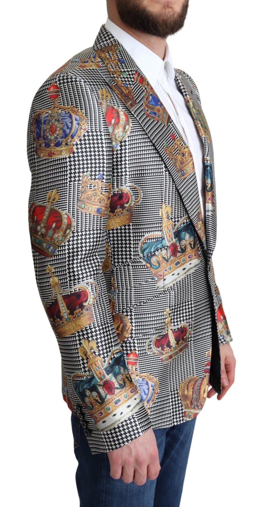 Men Dolce & Gabbana Men'S Blazers | Dolce & Gabbana Blazer Jacket Sicilia Crown Print Silk Jacket