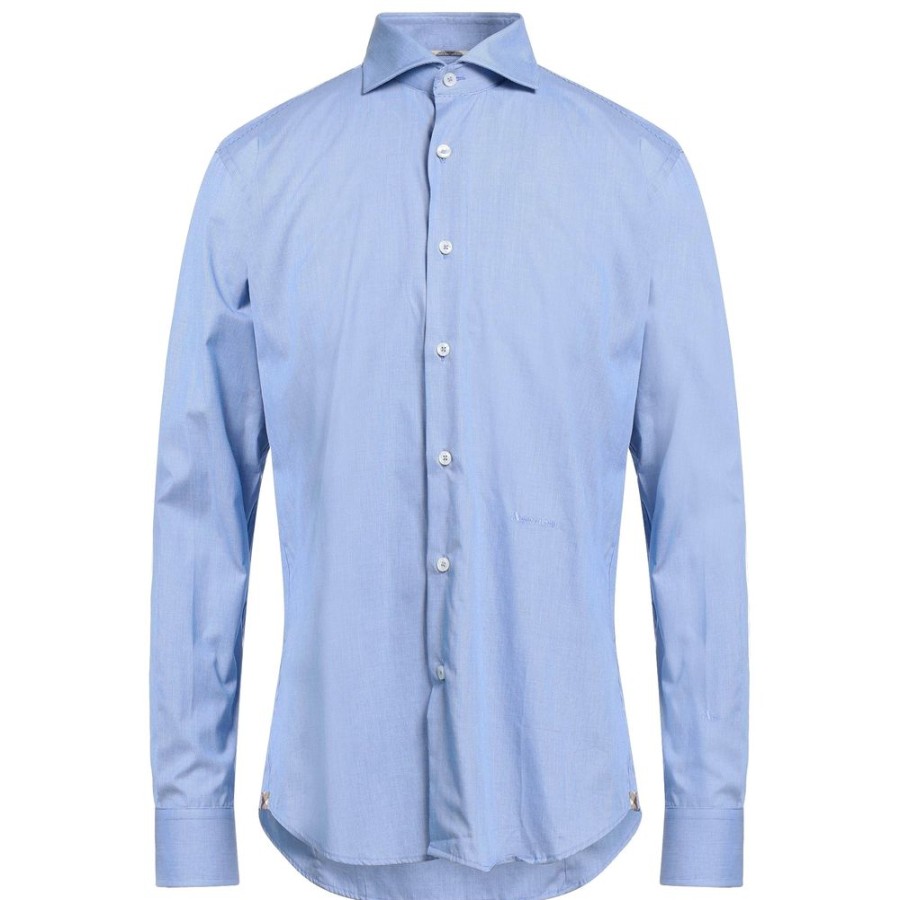 Men Aquascutum Men'S Shirts | Aquascutum Elegant Light Blue Cotton Fil-A-Fil Shirt