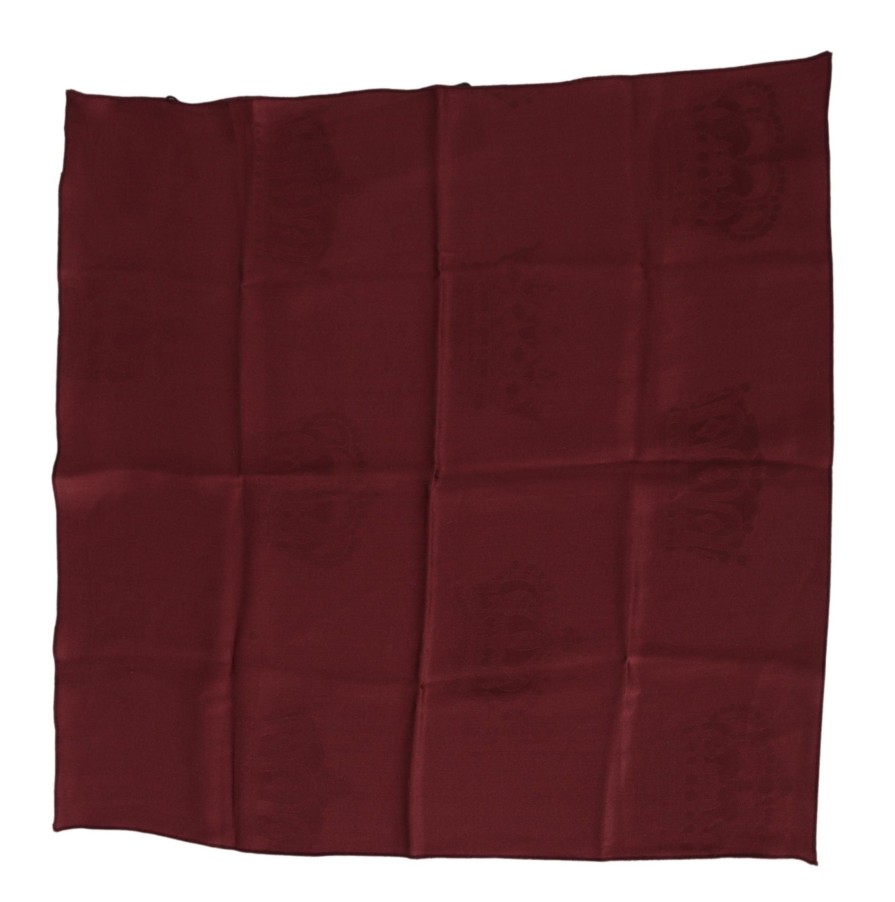 Men Dolce & Gabbana Men'S Handkerchief | Dolce & Gabbana Maroon Silk Crown Square Wrap Handkerchief Scarf