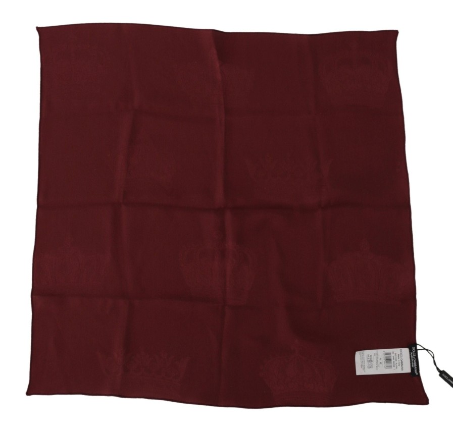 Men Dolce & Gabbana Men'S Handkerchief | Dolce & Gabbana Maroon Silk Crown Square Wrap Handkerchief Scarf