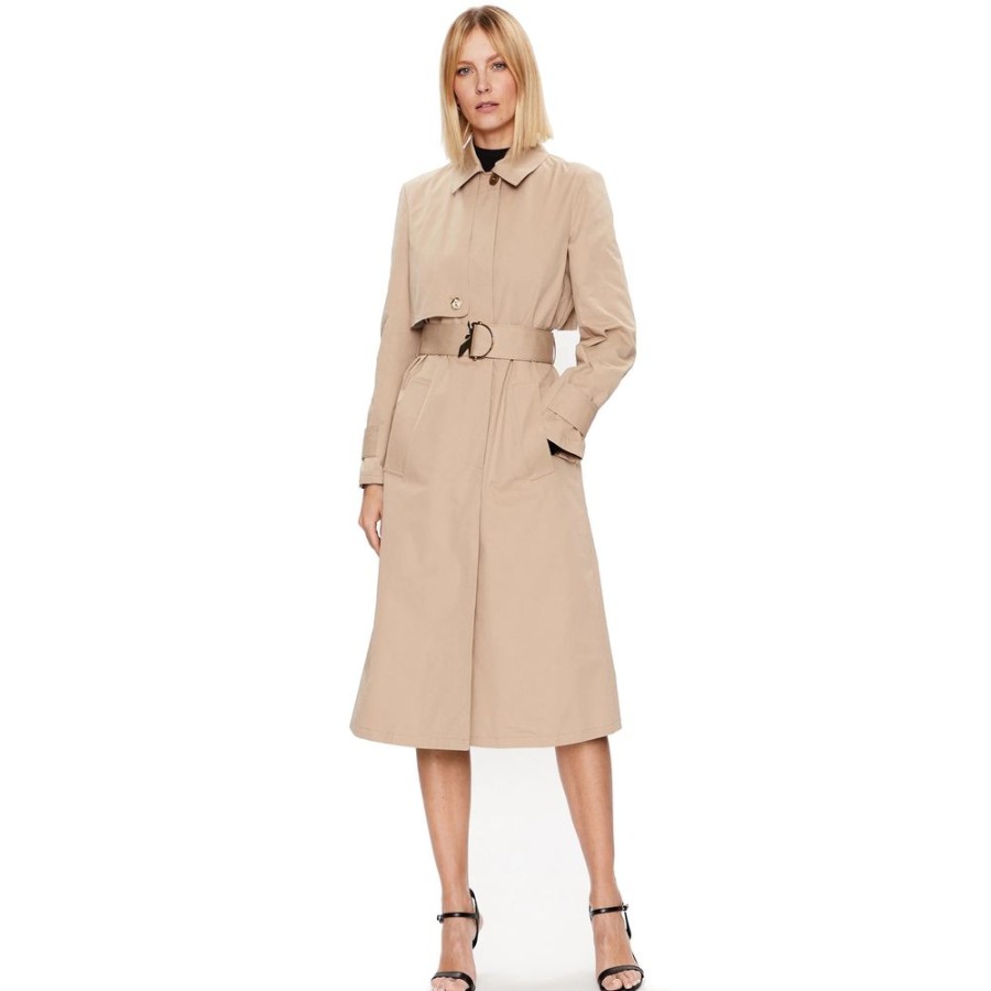 Women Patrizia Pepe Women'S Jackets & Coats | Patrizia Pepe Elegant Beige Cotton Coat With Waist Belt