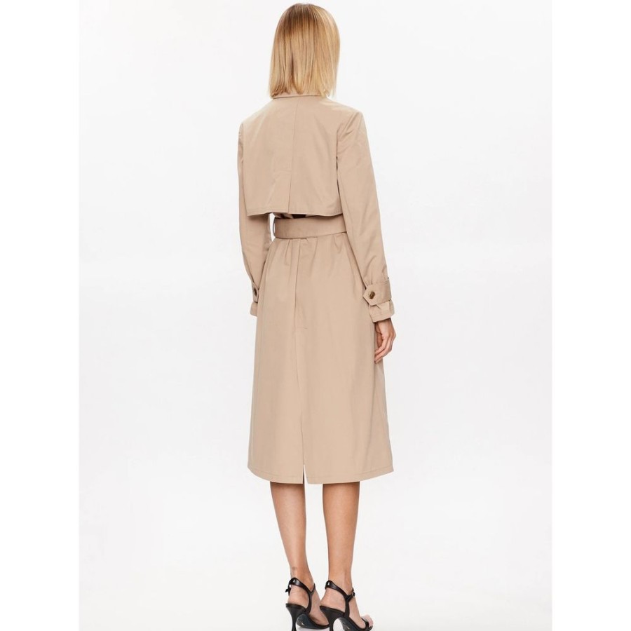 Women Patrizia Pepe Women'S Jackets & Coats | Patrizia Pepe Elegant Beige Cotton Coat With Waist Belt