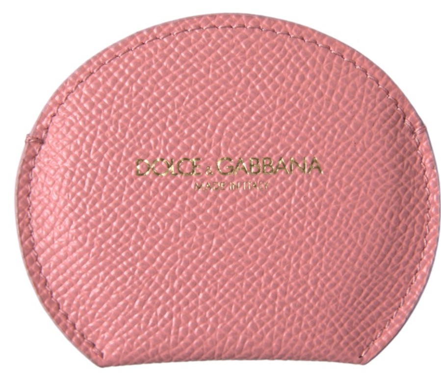 Women Dolce & Gabbana Women'S Others Accessories | Dolce & Gabbana Pink Calfskin Leather Round Mirror Holder