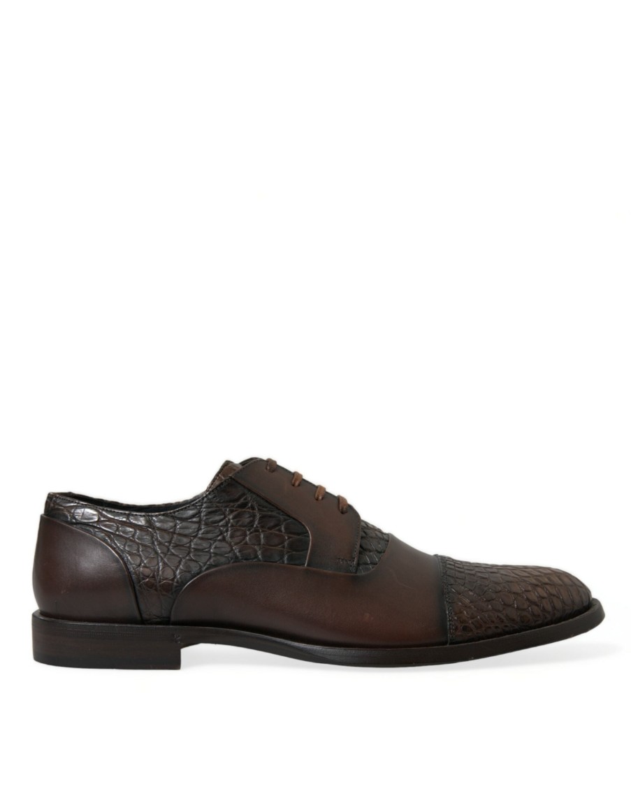 Men Dolce & Gabbana Men'S Formal | Dolce & Gabbana Brown Exotic Leather Lace Up Oxford Dress Shoes