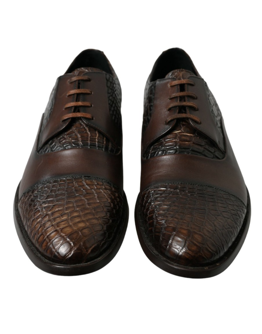 Men Dolce & Gabbana Men'S Formal | Dolce & Gabbana Brown Exotic Leather Lace Up Oxford Dress Shoes