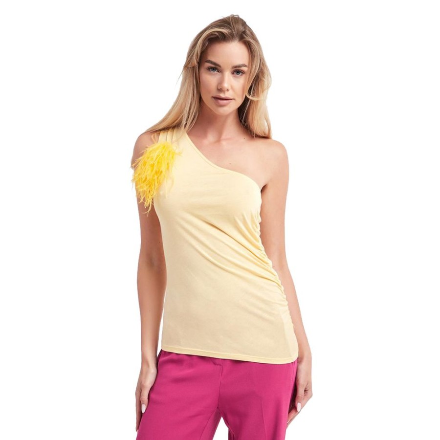 Women Patrizia Pepe Women'S Tops & T-Shirts | Patrizia Pepe Yellow Cotton Tops & T-Shirt