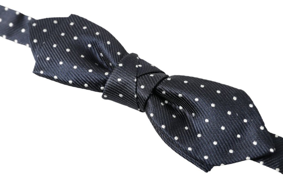 Men Dolce & Gabbana Men'S Ties & Bowties | Dolce & Gabbana Blue Polka Dot Silk Adjustable Men Neck Papillon Bow T