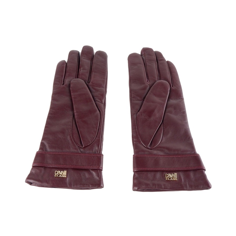 Women Cavalli Class Women'S Gloves | Cavalli Class Elegant Red Lambskin Leather Gloves