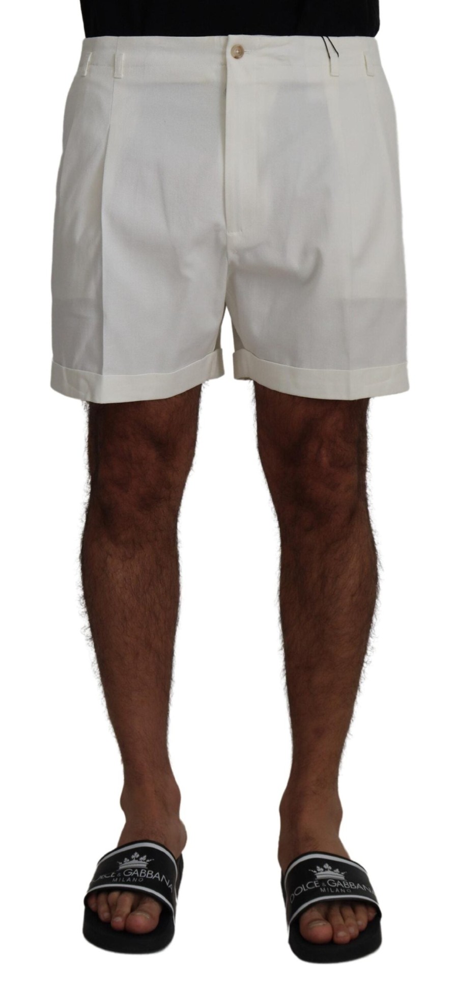 Men Dolce & Gabbana Men'S Shorts | Dolce & Gabbana White Cotton Bermuda Casual Shorts