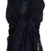 Women GF Ferre Women'S Scarves | Gf Ferre Dark Blue Wool Neck Wrap Shawl Fringes Scarf