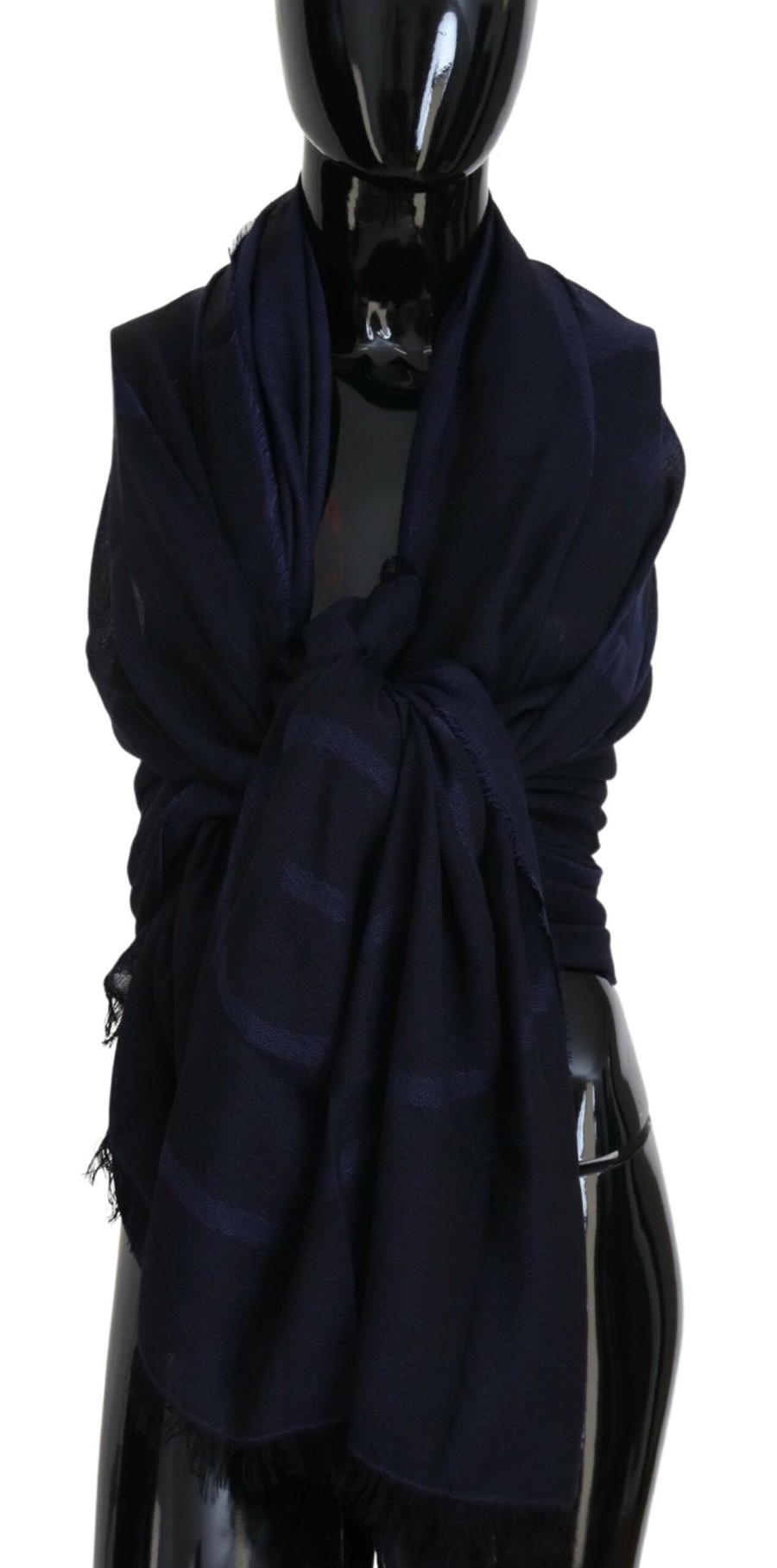 Women GF Ferre Women'S Scarves | Gf Ferre Dark Blue Wool Neck Wrap Shawl Fringes Scarf