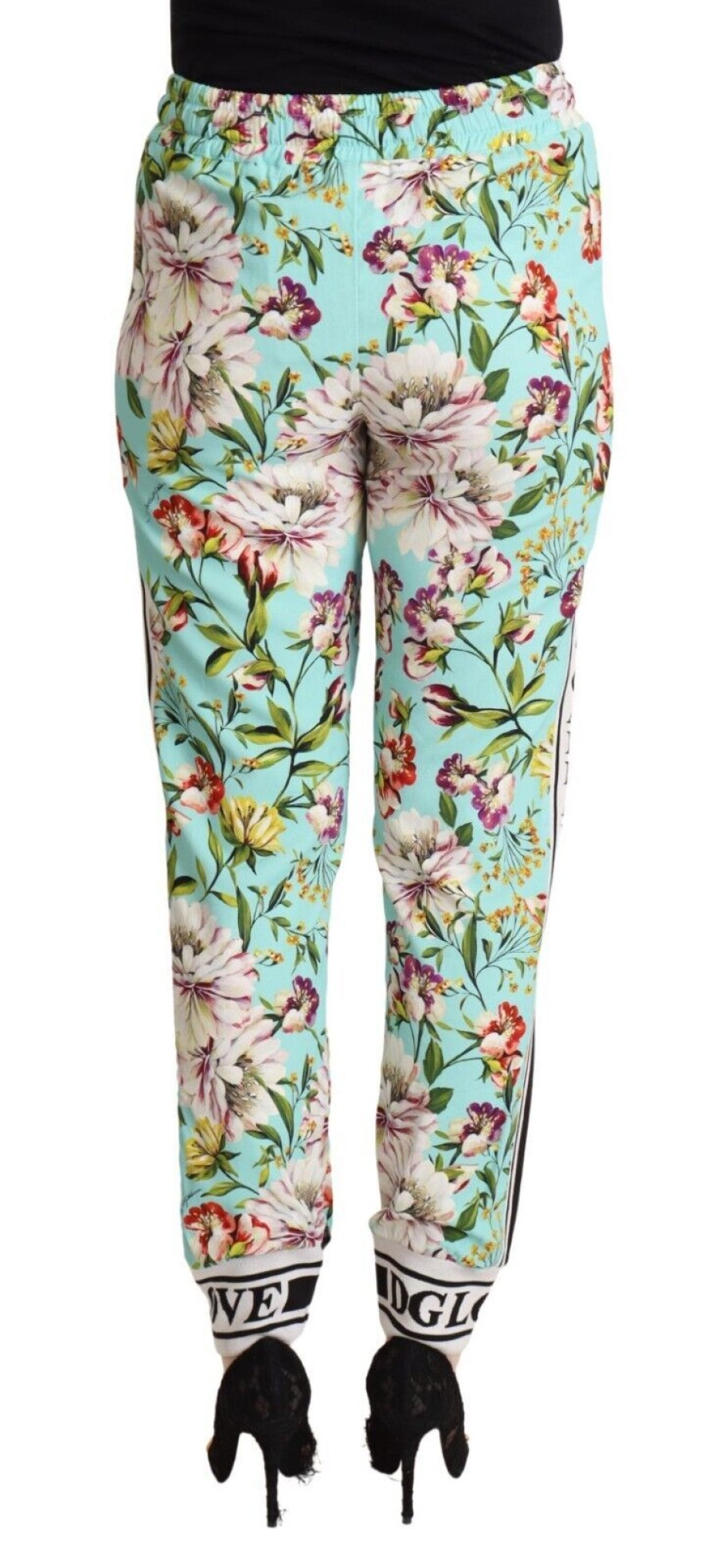 Women Dolce & Gabbana Women'S Pants & Jeans | Dolce & Gabbana Green Floral Print Mid Waist Trouser Jogger Pants