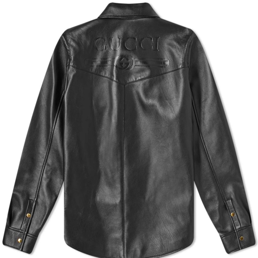 Men Gucci Men'S Jackets | Gucci Black Leather Jacket