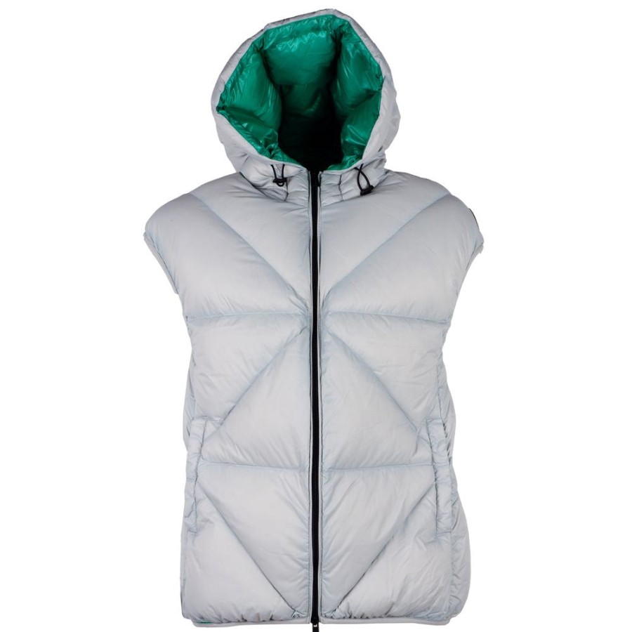 Women Centogrammi Women'S Vest | Centogrammi Centogrammi Chic Grey Puffer Vest With Green Lining