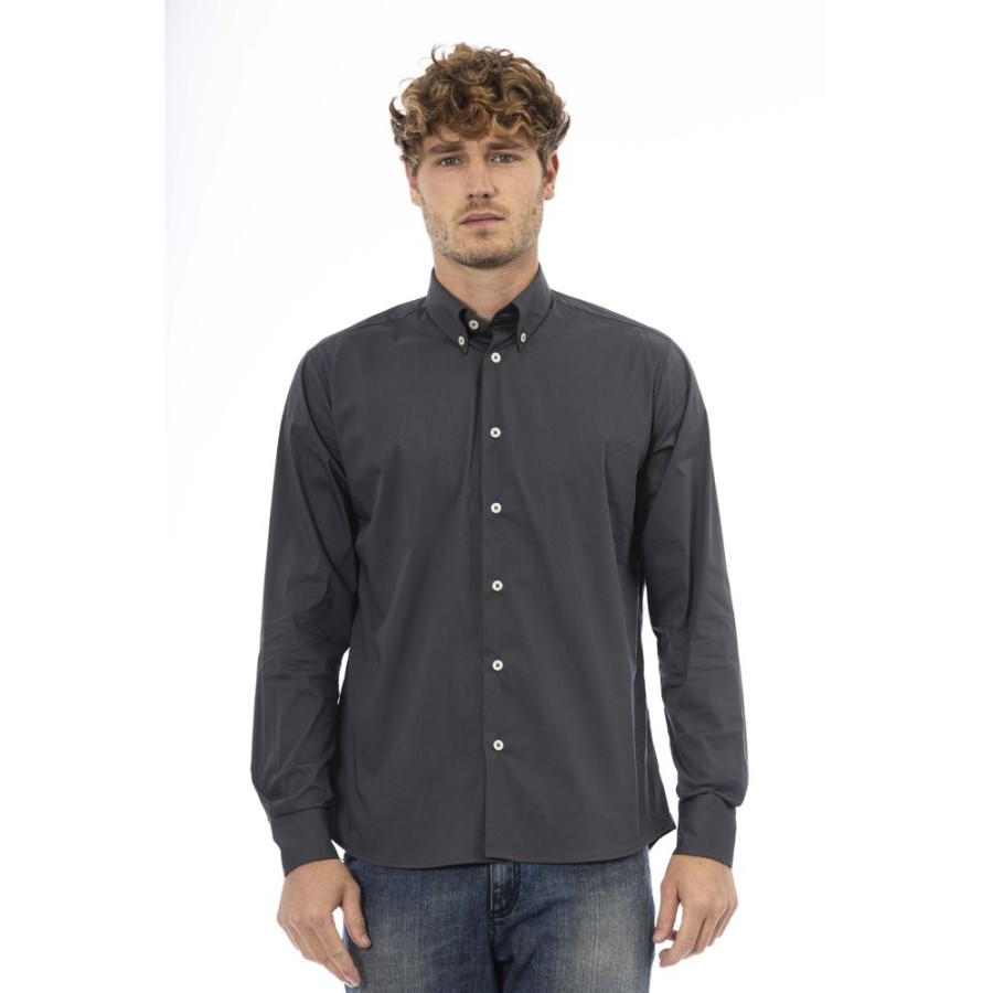 Men Baldinini Trend Men'S Shirts | Baldinini Trend Baldinini Trend Chic Gray Cotton Shirt