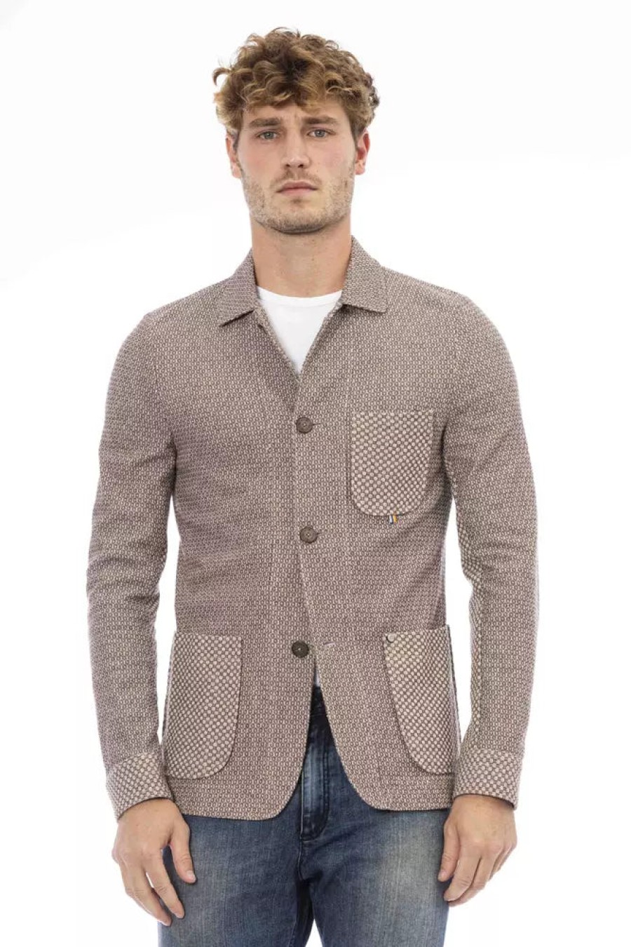 Men Distretto12 Men'S Blazers | Distretto12 Beige Fabric Jacket With Button Closure