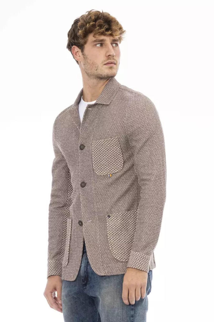 Men Distretto12 Men'S Blazers | Distretto12 Beige Fabric Jacket With Button Closure