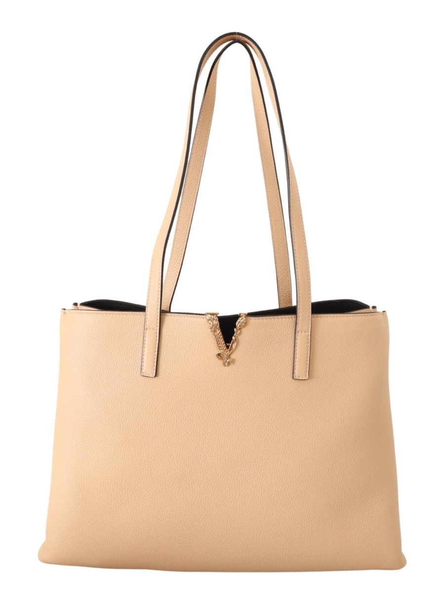 Women Versace Women'S Tote Bags | Versace Nude Calf Leather Tote Shoulder & Handbag