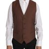 Men Dolce & Gabbana Men'S Vests | Dolce & Gabbana Brown Wool Silk Waistcoat Vest