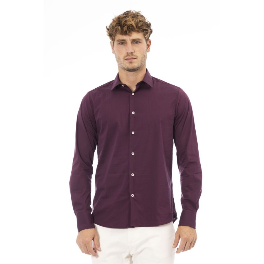 Men Baldinini Trend Men'S Shirts | Baldinini Trend Baldinini Trend Chic Red Italian Collar Shirt