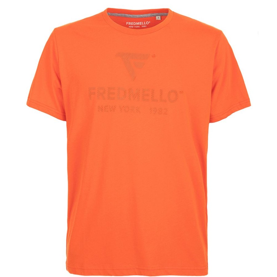 Men Fred Mello Men'S T-Shirts | Fred Mello Orange Cotton Logo Tee For The Modern Man