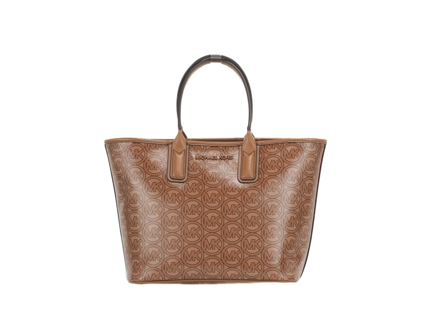 Women Michael Kors Women'S Tote Bags | Michael Kors Jodie Small Jacquard Logo Recycled Polyester Tote Handbag Luggage Brown - Genuine Authentic Brand Llc